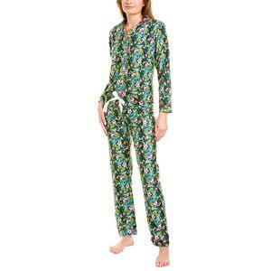 Anna Kay Womens 2Pc Long Samba Shirt And Pant Pajama Set, Green